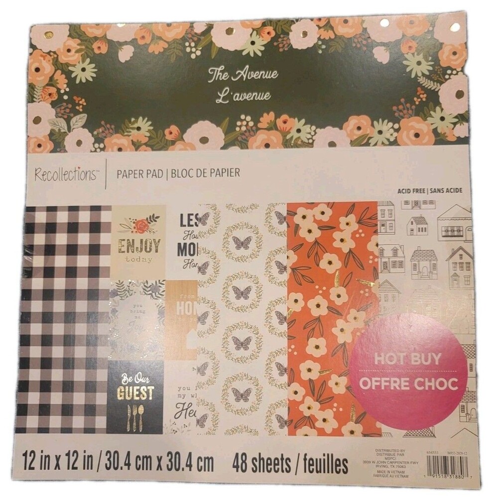 Recollections The Avenue 12”x12” Scrapbook Paper Pad, One Sided, 48 Sheets, NEW